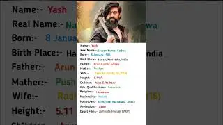 South Indian Actor Yash Biography #shortsvideo #yash #rockybhai