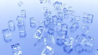 Ice Cube Falling On The Light Blue Floor