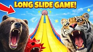 Long Slide Game with Cow Elephant Gorilla Hippopotamus Tiger 3d Animal Game Funny 3d Animals