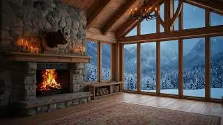 🔥❄️ 4K Fireplace Crackling & Snowfall Sounds – Cozy Winter Sleep | Caucasus-Style Corner Cabin