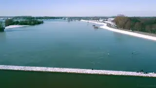 Winter landscape near the city of Deventer by drone.