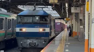 【4K高画質】【東海道旅客線迂回貨物】JR貨物EF210形100番台141号機〔吹〕＋コキ22両が大船駅2番線を通過するシーン（2026.2.4 16:38）