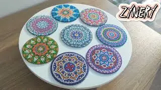 ZYNERY 8 PCS Diamond Painting Coasters with Holder