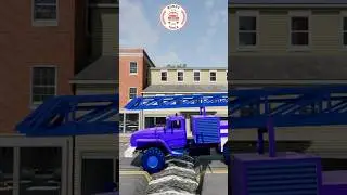 BeamNG.drive Truck #133 FIRE TRUCK TRAIN: Tows Log Trailer & Cement Mixer over DESTROYED ROAD!