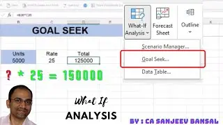 Excel "What if Analysis- Goal Seek function" #whatifanalysis #casanjeevbansal