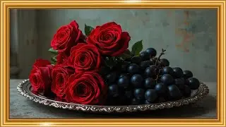Premium Framed Artwork | Red Roses Grapes Elegant TV Screensaver 4K
