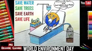 How to draw Save Water - Save Tree - Save Earth - Save life I World Environment Day Easy Drawing