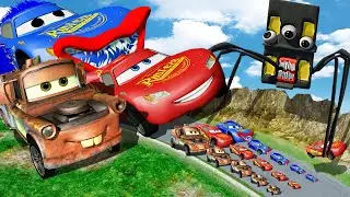 Big & Small McQueen vs Zombie Mack | Giant Water Spring Pit & Spinning Hammer &ndash; BeamNG.drive