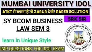 Business Law Sy Bcom Sem3 Important Questions Paper pattern Mumbai University Idol | SRK ARK SIR