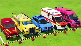 POLICE CARS, FIRE DEPARTMENT, AMBULANCE VEHICLES TRANSPORTING WITH MAN TRUCKS ! Farming Simulator 25