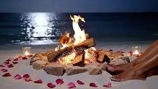 🔥🌙 Soft Piano & Beach Campfire Ambience &bull; Ocean Waves for Deep Sleep, Relaxation & Mood Healing 3 Hr