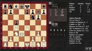 Chess Legends Face Off: Tal, Fine, Lasker, Karpov in 1-Min Bullet Brawl Part 2 of 3