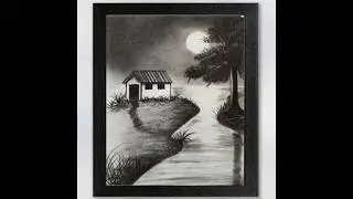 moon light evening village drawing/evening scenery drawing#scenery#landscape#drawing