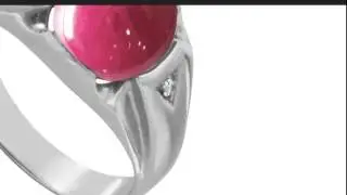 4 1/2ct Oval Cabochon Created Ruby and Diamond Men's Ring Crafted In Solid   14K White Gold - Sup...