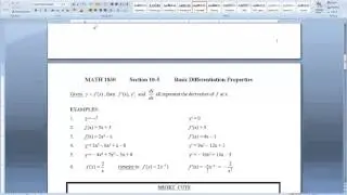 Video 13 PART 1 Basic Differentiation Properties