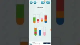 HIGH IQ WATER SORT:REJOY GAME||LEVEL 15||HIGH IQ PUZZLE SOLVE IN 0.39 SEC ||HIGH ORDER THINKING GAME