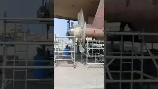 Ship Rudder and propeller out of water