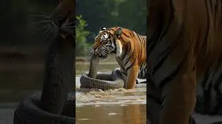 Tiger Attacks GIANT Anaconda in Jungle Clash 🐅🐍 | Intense Wildlife Battle! #shorts