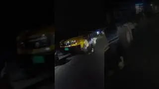 Night tour through foggy  road in village road