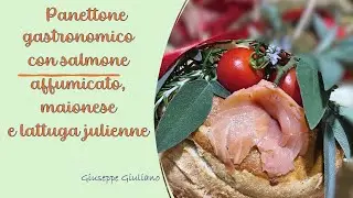 0213 PANETTONE GASTRONOMICO CON SALMONE AFFUMICATO, MAIONESE E LATTUGA JULIENNE