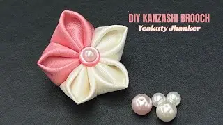 How to Make Kanzashi Flower Hair Clip/Brooch with Satin Ribbon. Easy Handmade Accessories.