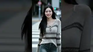 횡단보도를 걷는 청바지미녀/by AI Music & Art   #ailookbook #청바지 #워킹 #데일리룩 #jeans #walking #shorts
