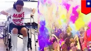 Student helps smother flames after powder explosion at Formosa Fun Coast water park - TomoNews