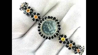 Wonderful Flower Sterling Silver Watch With Blue & Orange Natural Sapphire