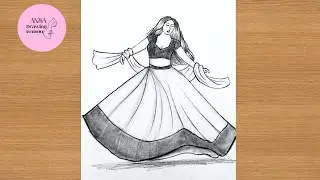 How to draw a Indian Girl Lehenga -Drawing easy || Pencil sketch for beginner || Girl drawing