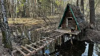 How to Build a Tiny House by the River? Primitive Cabin for Vacation in the Woods