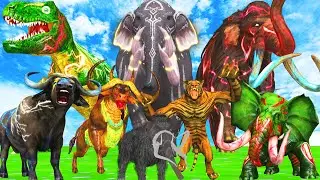 15 Mammoth Elephant Cow Gorilla vs 5 Giant Tiger Wolf Zombie Fight Baby Cow  Saved By Woolly Mammoth
