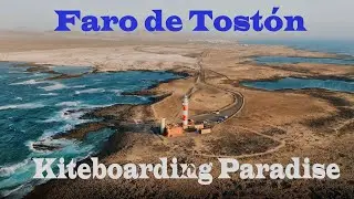 Fuerteventura El Cotillo Tost&oacute;n Lighthouse.Kiteboarding paradise at summer sunset.Relax 4K Drone