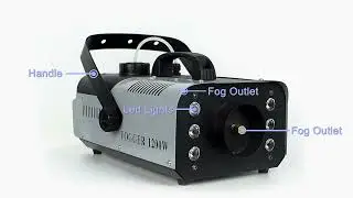 U'King 1200W Fog Machine 6LEDs Remote Fogger Ejector Disco Colorful