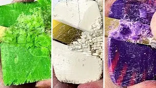 CRUSHING HARD SOAP PLATES, soap carving, satisfying video, asmr relaxing crunchy sounds