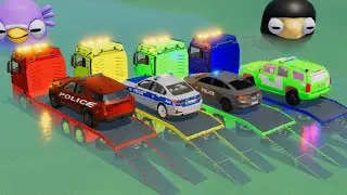 POLICE COLORFULL - TRANSPORTING POLICE CARS, AMBULANCE VEHICLES, FIRE TRUCK - FS22 #156