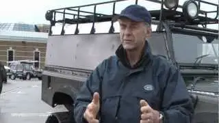 Sir Ranulph Fiennes and his tracked Land Rover Challenge.