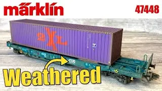 Weathered - Taschenwagen Well Wagon + Container Load   Model Railway Review   M&auml;rklin 47448