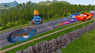 Big & Small McQueen & Police Car vs Zombie Mack, Giant Bulge & Hammer Downhill Race &ndash; BeamNG drive