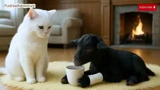🐾🐕White Cat Save Black Goat Baby🐱 #cat #dog #viral #catvideos  #shortvideo #shorts #heenaprajapati 