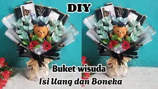 tutorial membuat buket wisuda isi boneka dan uang // buket wisuda untuk cowok