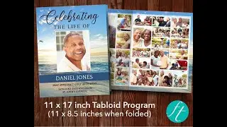 Beach View 8 Page Funeral Program Template 11 x 17 inches