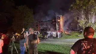 Factoryville Fire Co. Engine, Tanker, and Ambulance 9 responding to a fully involved barn fire