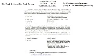 First Grade Draftsman/ First Grade Overseer in Local Self Government Department|Civil Wing|2025
