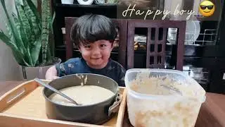 Nicholas baking his favorite banana bread/cake.😎