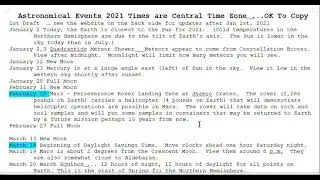 2021 Astronomy Events - List of Some Astronomy Related Events