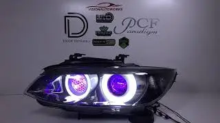 BMW E9X M3 Headlights, Carbon Fiber, Diode Dynamics Switchback + Demon Eyes RGB - VisionAutoworks