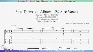 Siete Piezas de Album - IV. Aire Vasco (F. M. Torroba) for Classical Guitar with TAB