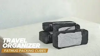 FATMUG Packing Cubes | Travel Pouch Bag - Suitcase Organiser Set of 4 (2 Small and 2 Slim) - Black