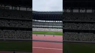 Tokyo Olympics.  View from the tracks of the National stadium.