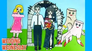 WEDDING WEDNESDAY story / Wedding Dress / Wednesday Bride / Paper Cartoons DIY